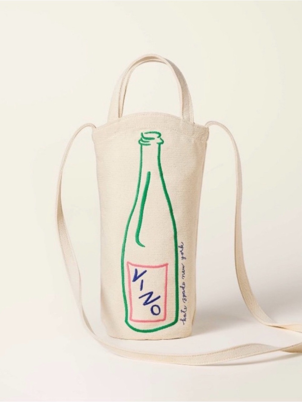 Kate Spade Cream Canvas Wine Bottle Crossbody